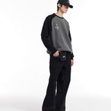 Two-Color Round Neck Sweater Casual Loose Fit Unisex
