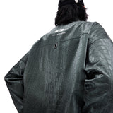 Metallic Green Crocodile Pattern Leather Jacket Unisex Short Loose Fit
