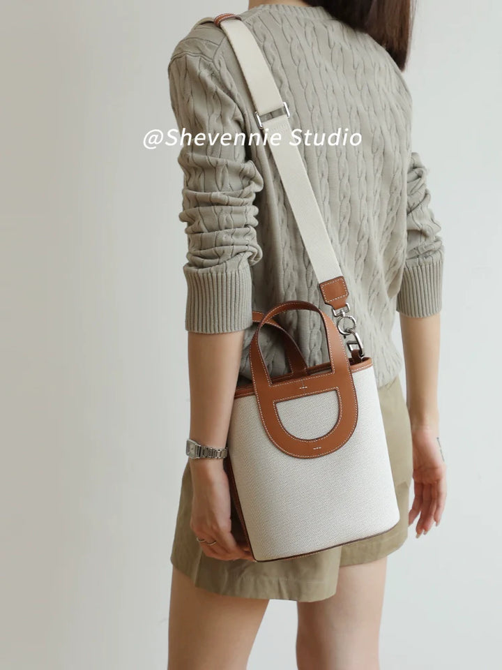 Canvas Leather Bucket Bag