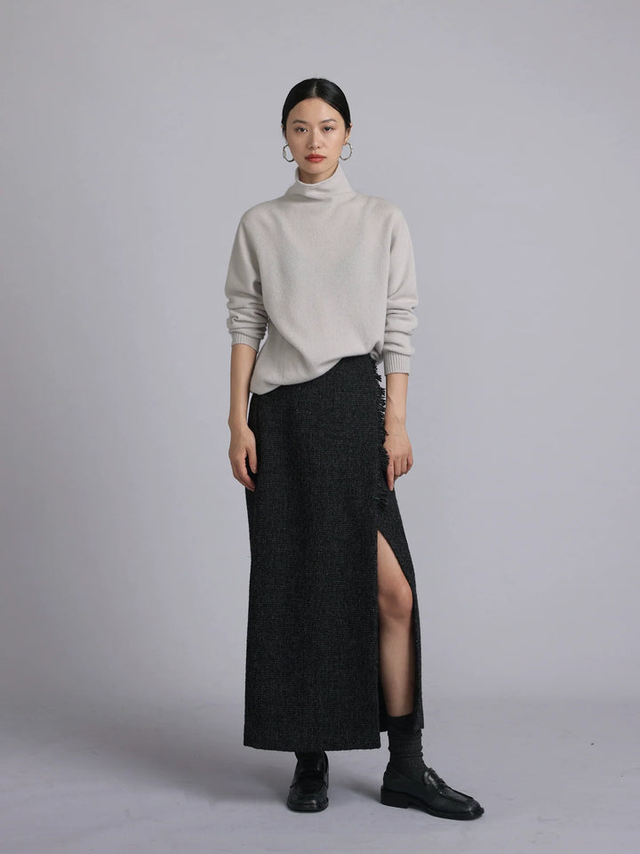 Natural Merino Wool Midi Skirt