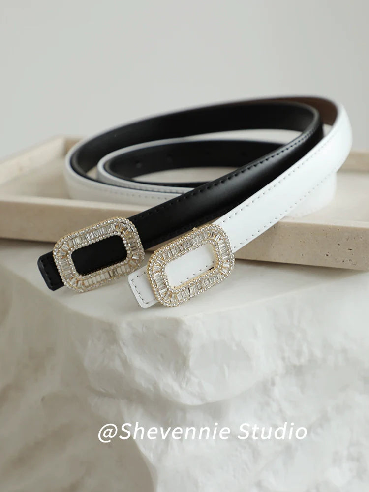 Elegant Rhinestone Leather Belt