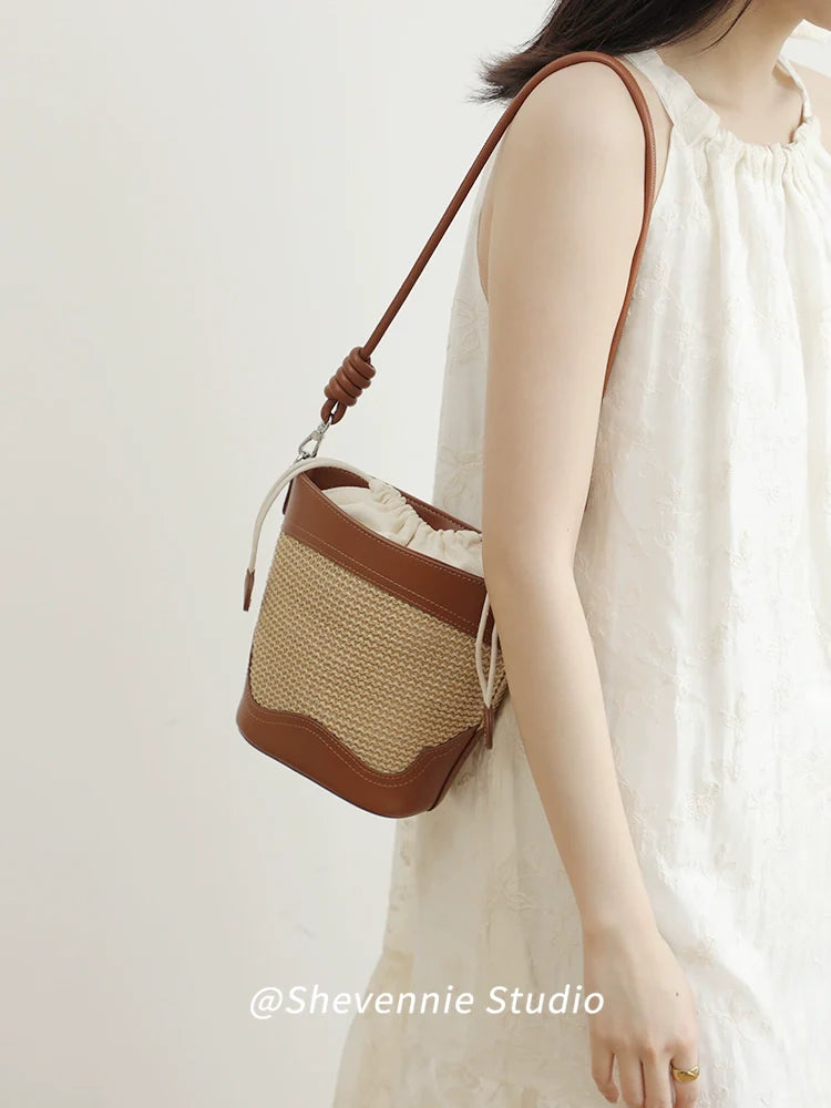 Straw Bucket Crossbody