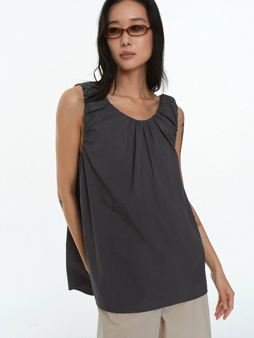 Pleated Cotton A-Line Top