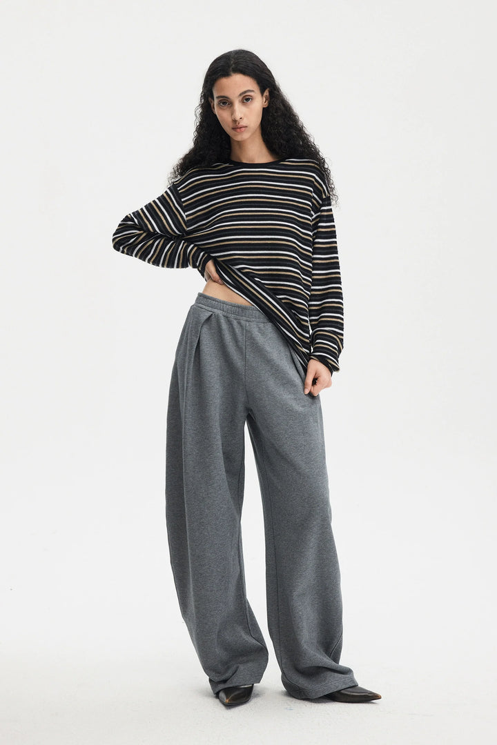 Gray Elastic Pleated Trousers