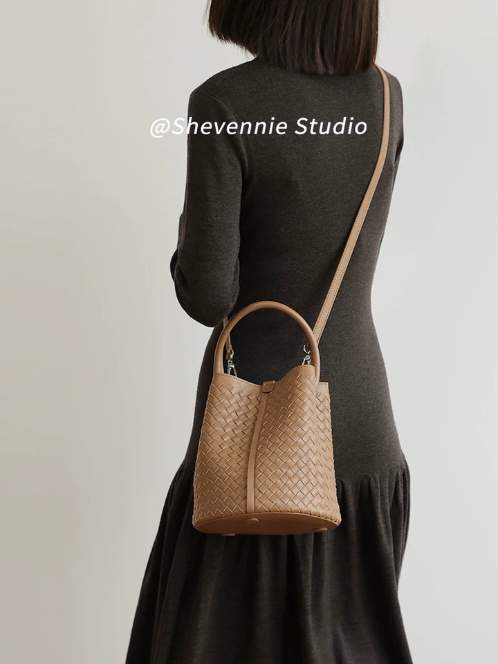 Woven Leather Bucket Bag