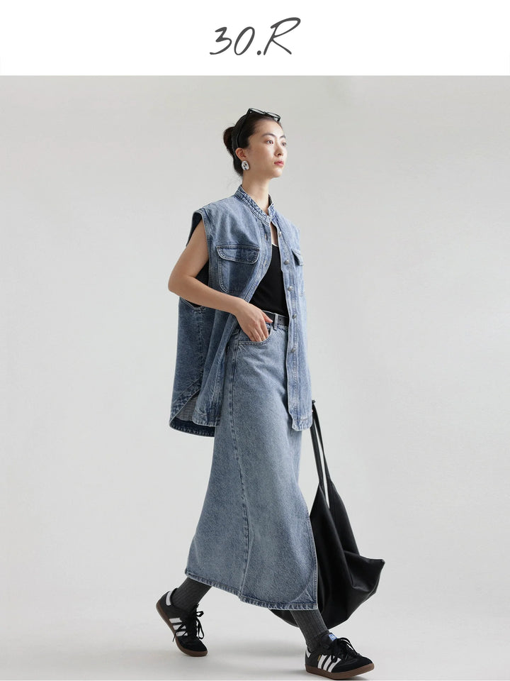 Natural Denim Midi Skirt