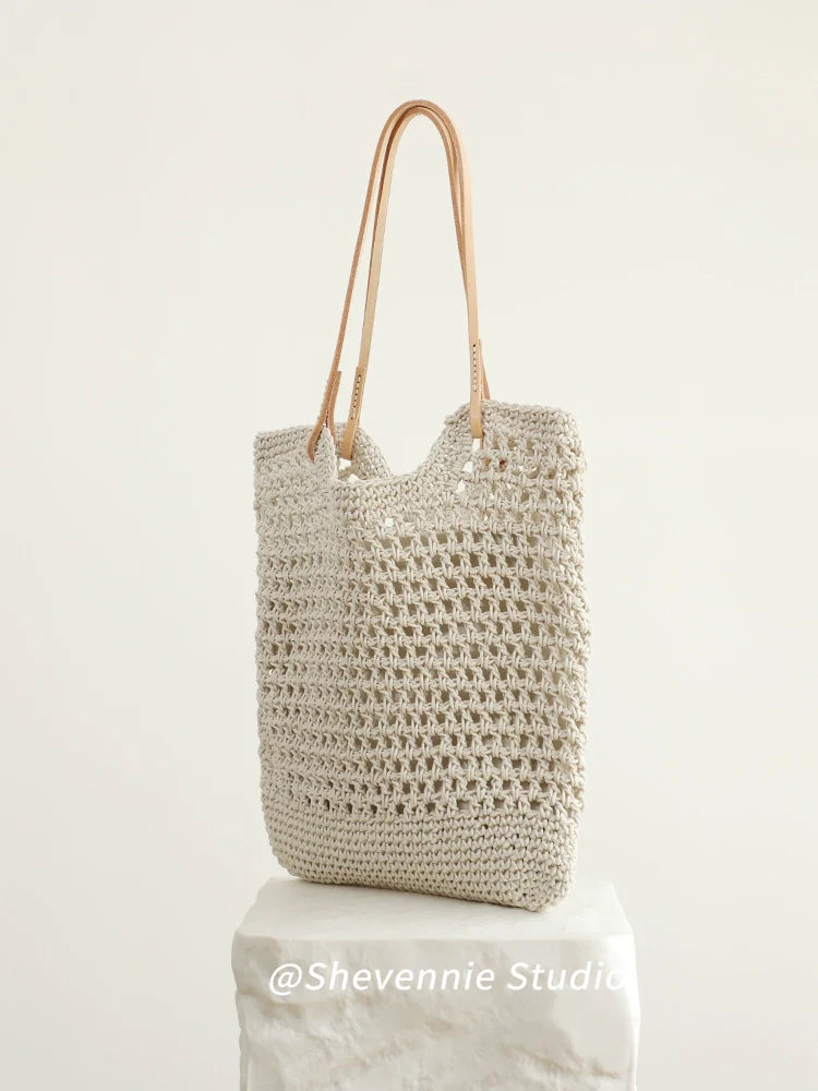 Genuine Leather Woven Shoulder Tote