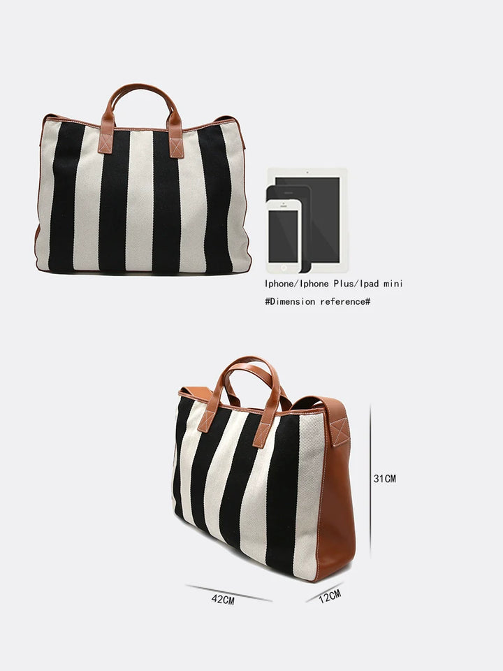 Canvas Leather Stripe Tote