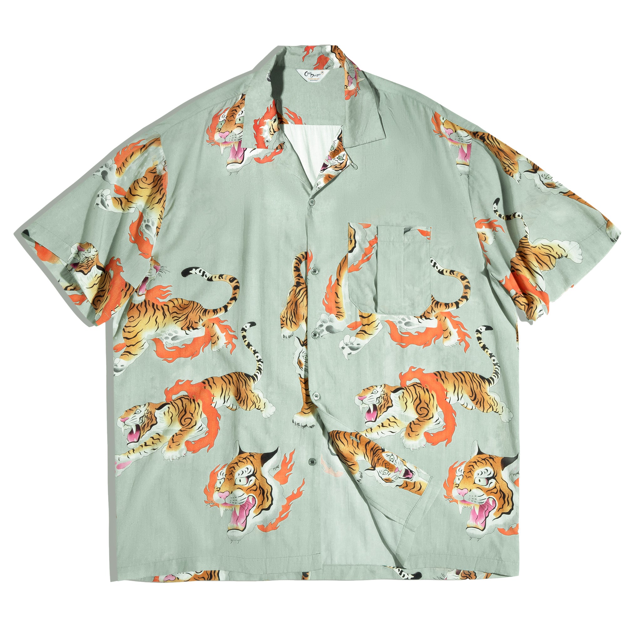 Retro Collar Ukiyo-e Tiger Beach Shirt Men's Hawaiian Ruffian Print