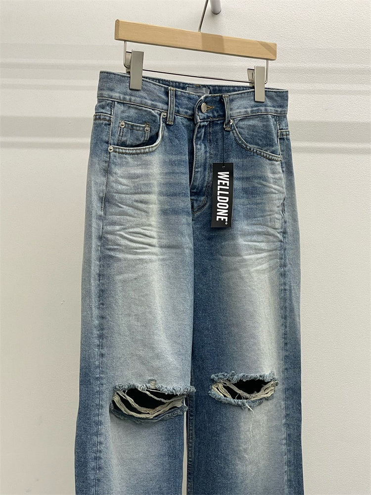 Knee Brushed Wide-Leg Jeans