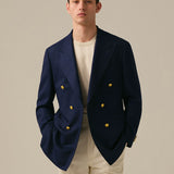 Men's Navy Blazer - Lightweight Merino Wool High-Twist Weave Formal Suit Jacket