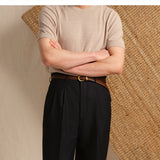 Men's High-Twist Pure Wool Lightweight Hollywood Trousers - Vintage Double-Pleat Striped Casual Pants