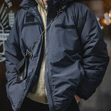 Navy Blue Waterproof Hooded Winter Jacket - Men's Retro Style