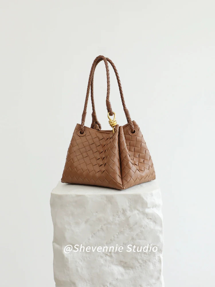 Woven Leather Messenger Tote