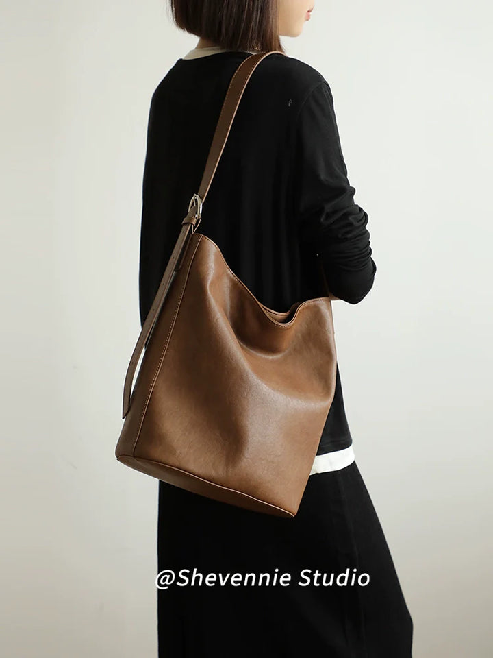 Autumn Leather Bucket Tote