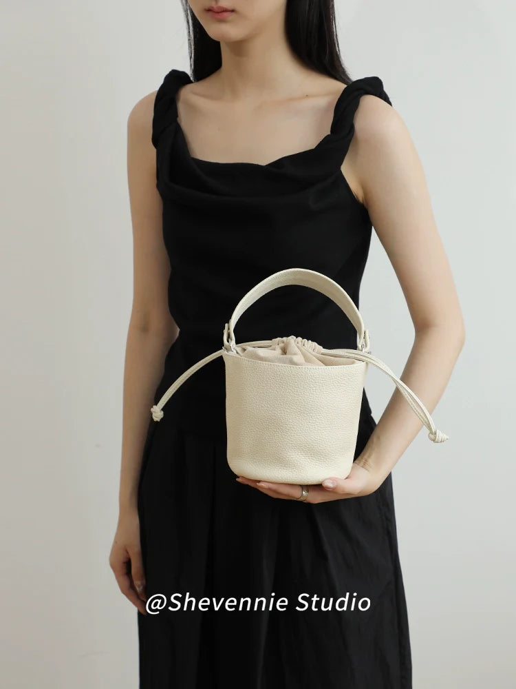 Leather Drawstring Bucket Bag