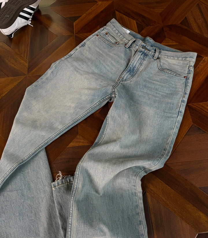 Washed Ice Blue Straight-Leg Jeans