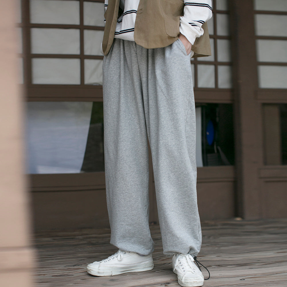 Autumn Light Gray Drape Sports Pants Self-Made Loose Fit (Unisex)