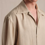 Men's 100% Acetate Cool Touch Linen-Textured Loose-Fit Cuban Collar Long Sleeve Shirt