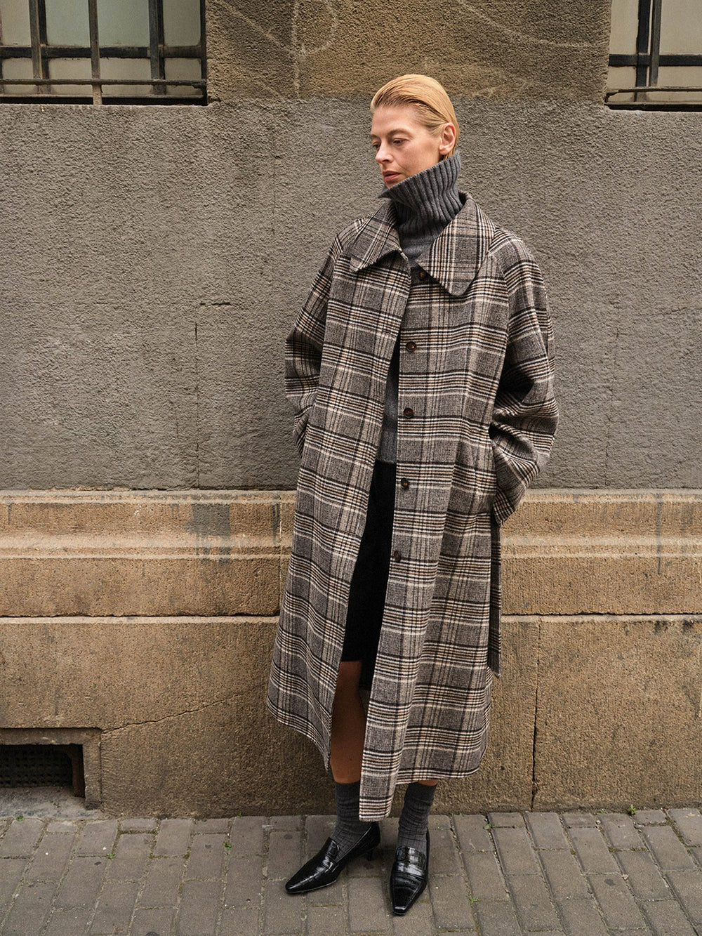 Mocha Plaid Wool Coat