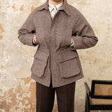 Woolen Hunting Coat - Slim Fit Plaid Warmth for Autumn-Winter Lapel Style