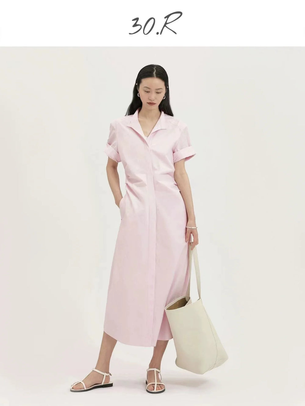 Cotton Pleated Midi Shirt Dress