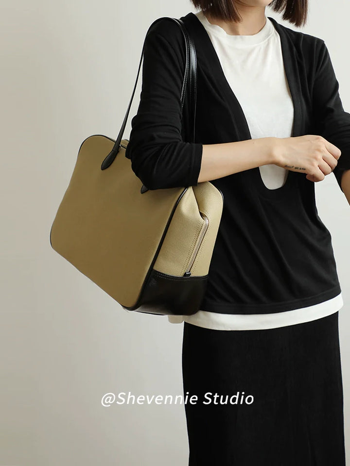 Canvas and Leather Boston Tote