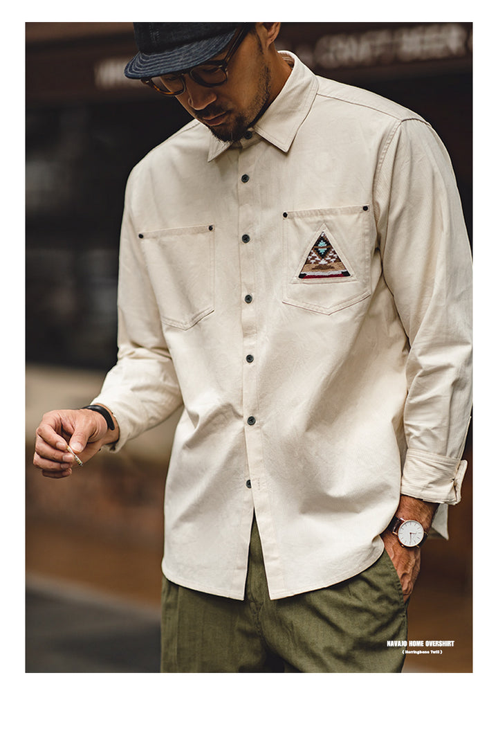 Beige Totem Stitching Shirt