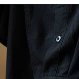 Men's Italian One-Piece Collar Seersucker Long Sleeve Shirt - Slim Fit Lightweight Black Business Casual Top