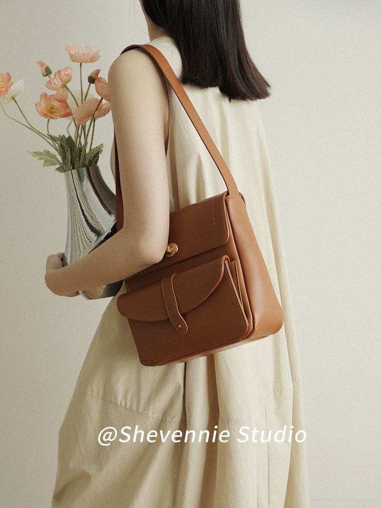 Waxed Leather Square Shoulder Bag