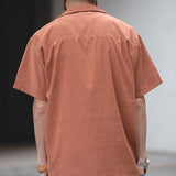 French Retro Short-Sleeved Peach Skin Shirt for Men's Summer