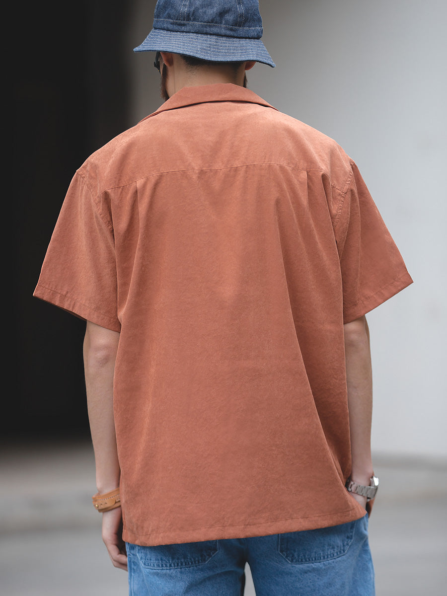 French Short-Sleeved Peach Skin Shirt