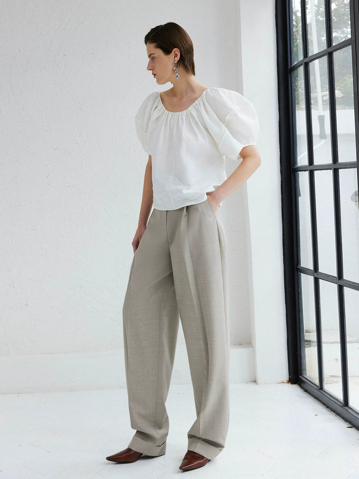 Linen Puff Sleeve Crop Top