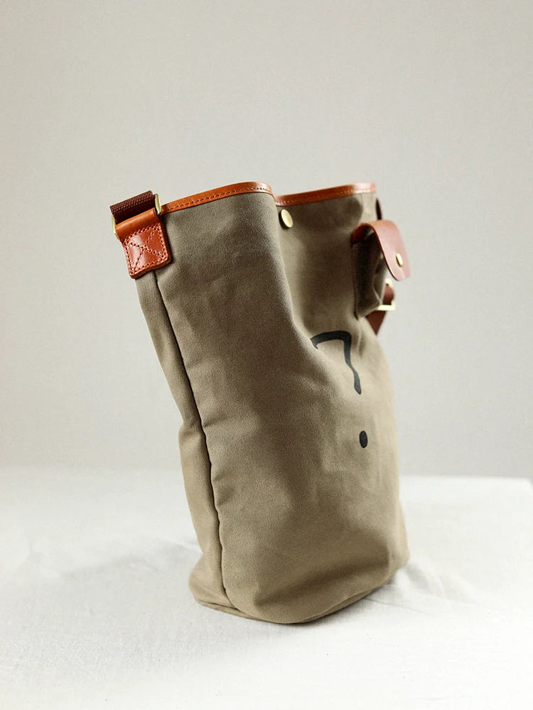 Canvas Leather Bucket Bag