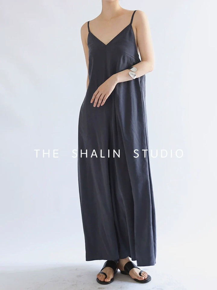 Navy V-Neck Wide-Leg Overalls