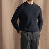 Japanese Wool Sweater - Casual, Slightly Wide, and Thick-Needle Round Neck for Men's Warmth