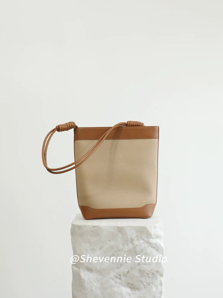 Genuine Leather Bucket Shoulder Bag