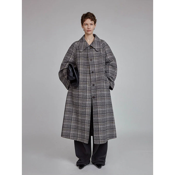 Mocha Plaid Wool Coat