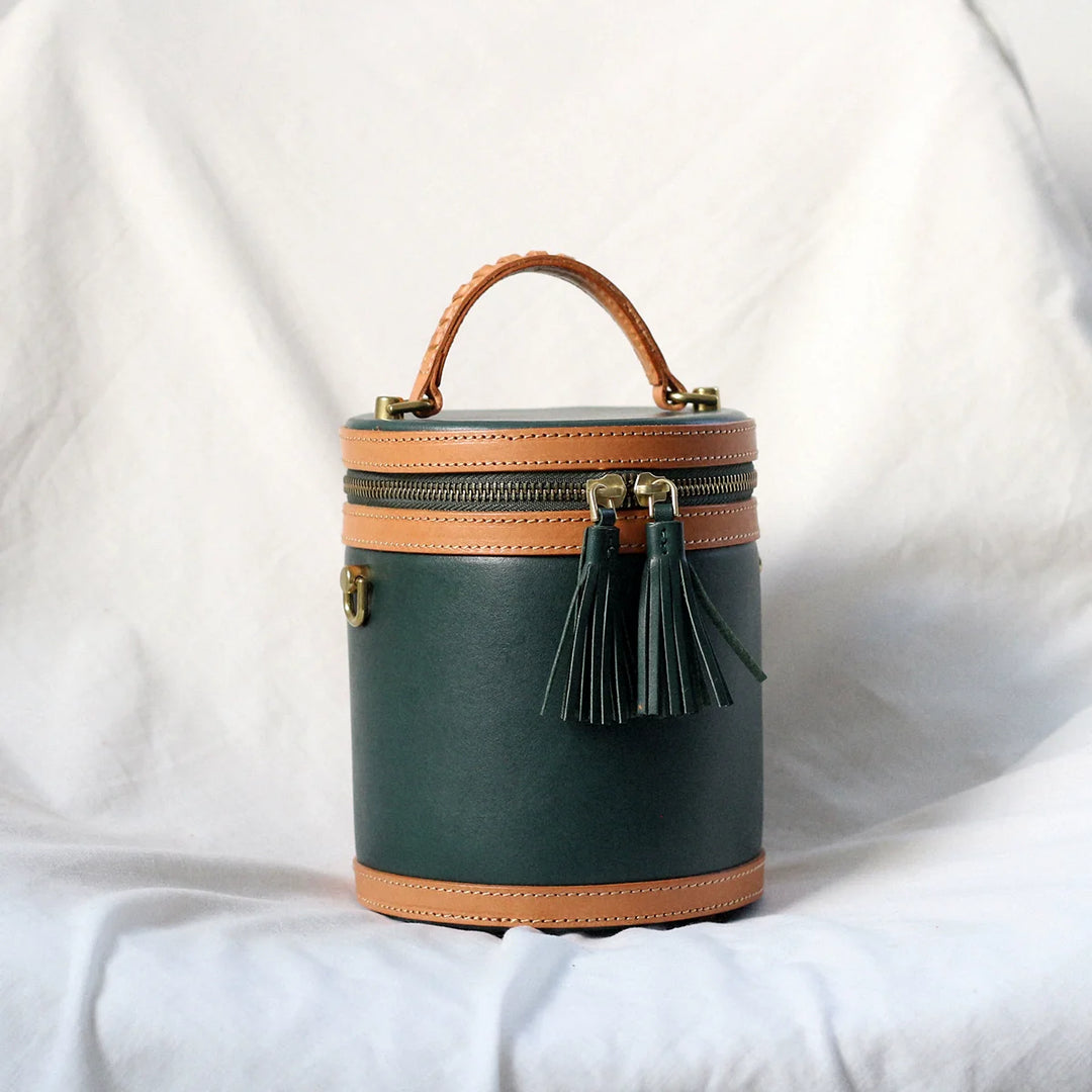 Dark Green Leather Tassel Bag