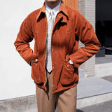 Retro Hunting Corduroy Jacket - Ami Khaki Japanese Style for Trendy Workwear