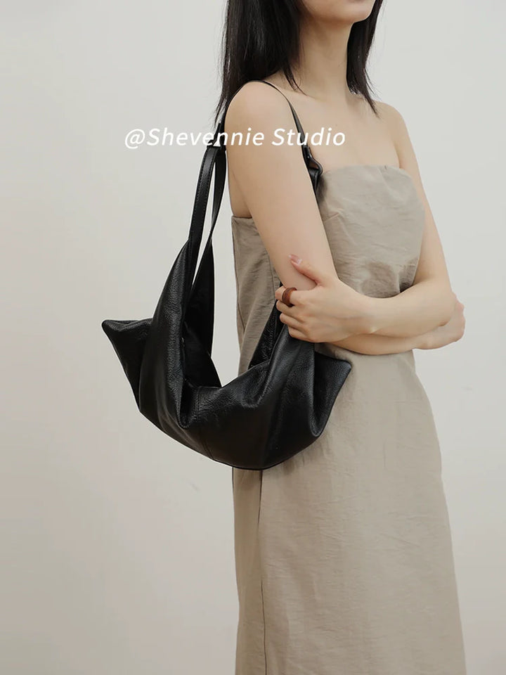 Soft Leather Croissant Tote