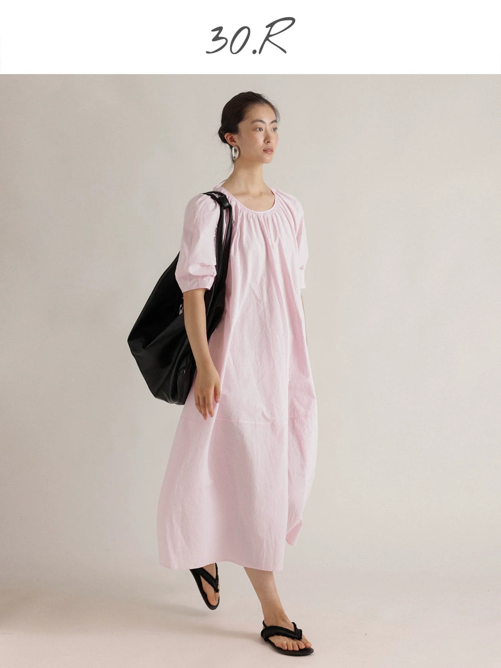 Natural Cotton Pleated Midi Dress