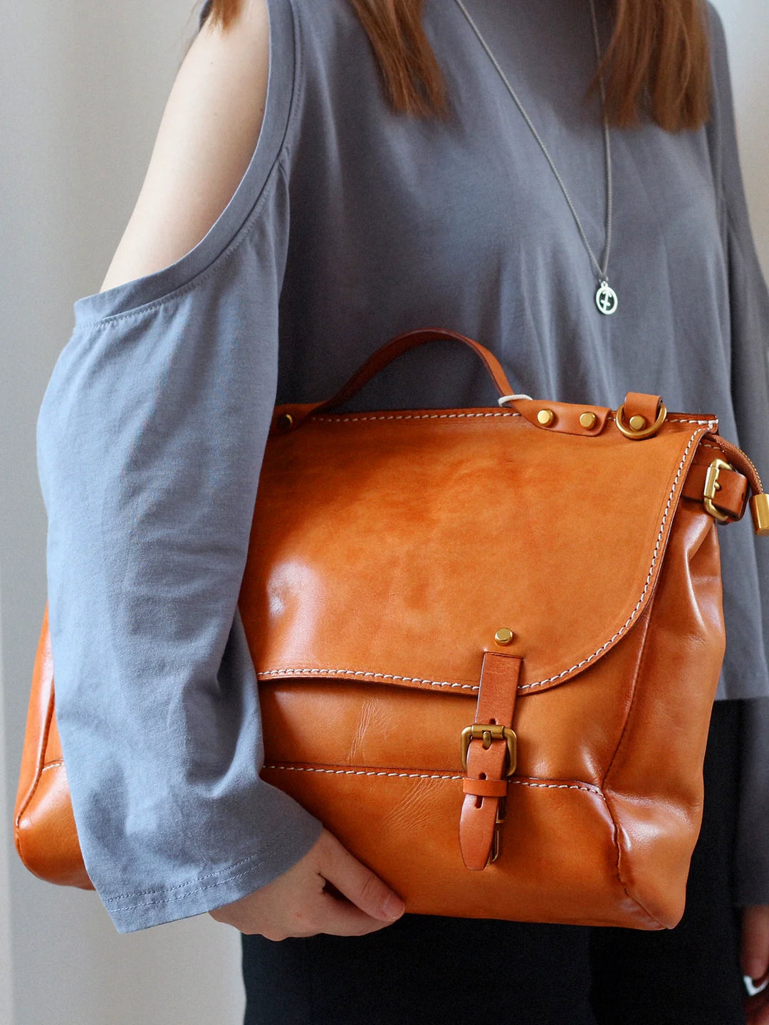 Modern Brushed Leather Messenger Bag