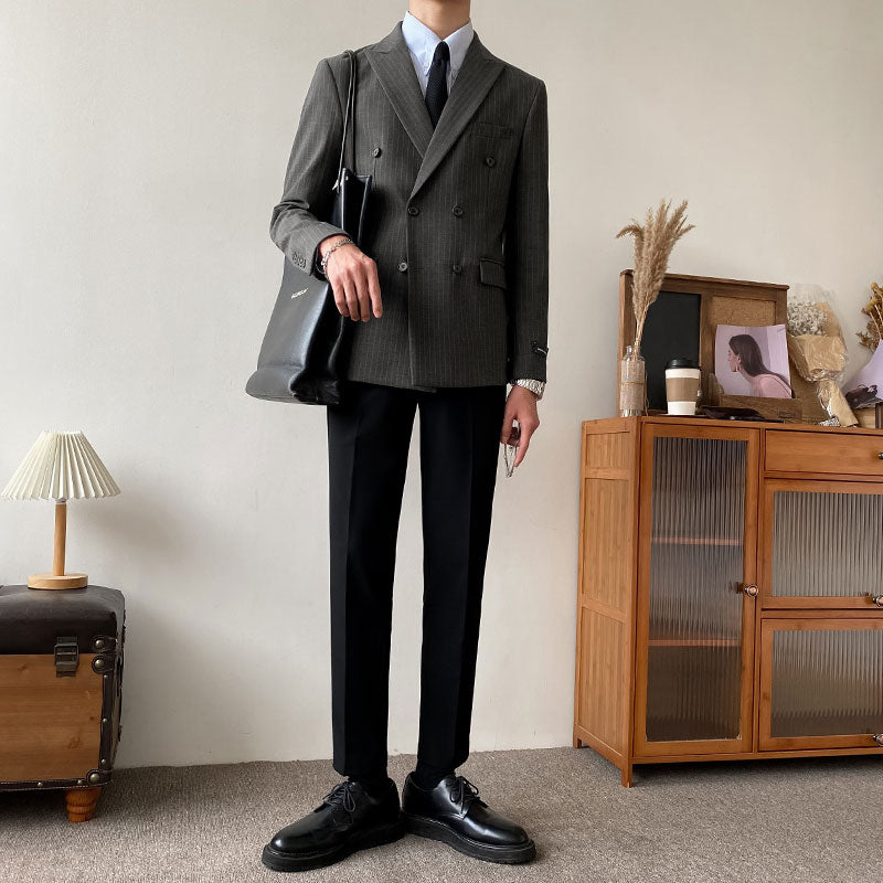 Slim Korean Style Anti-Wrinkle Retro Striped Suit