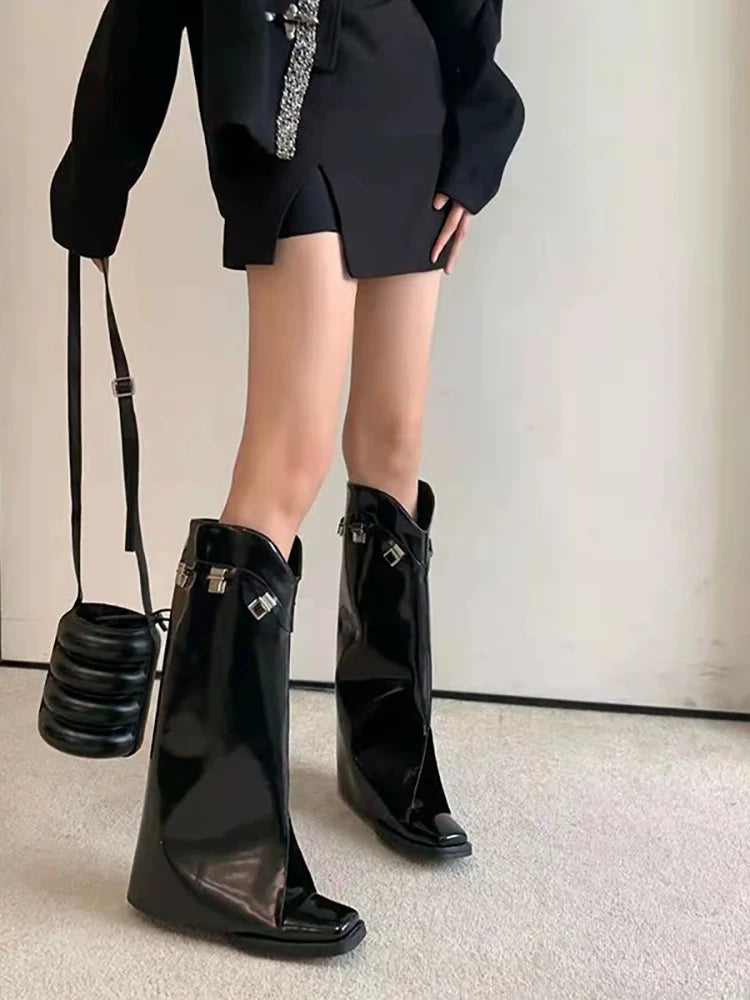 Square-Toe High-Top Leather Boots