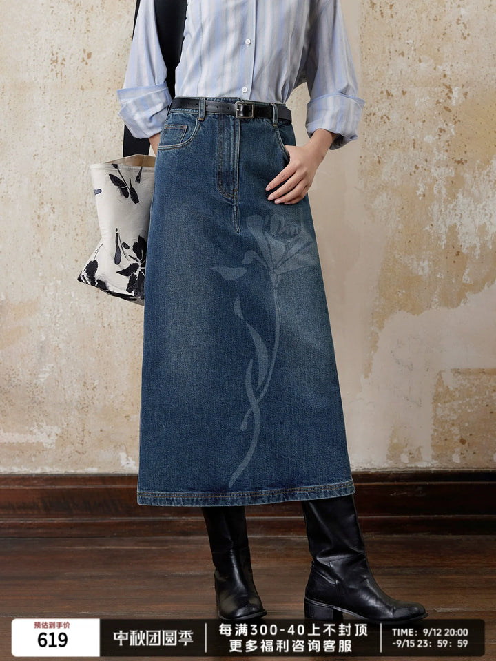 Handcrafted Denim Midi Skirt