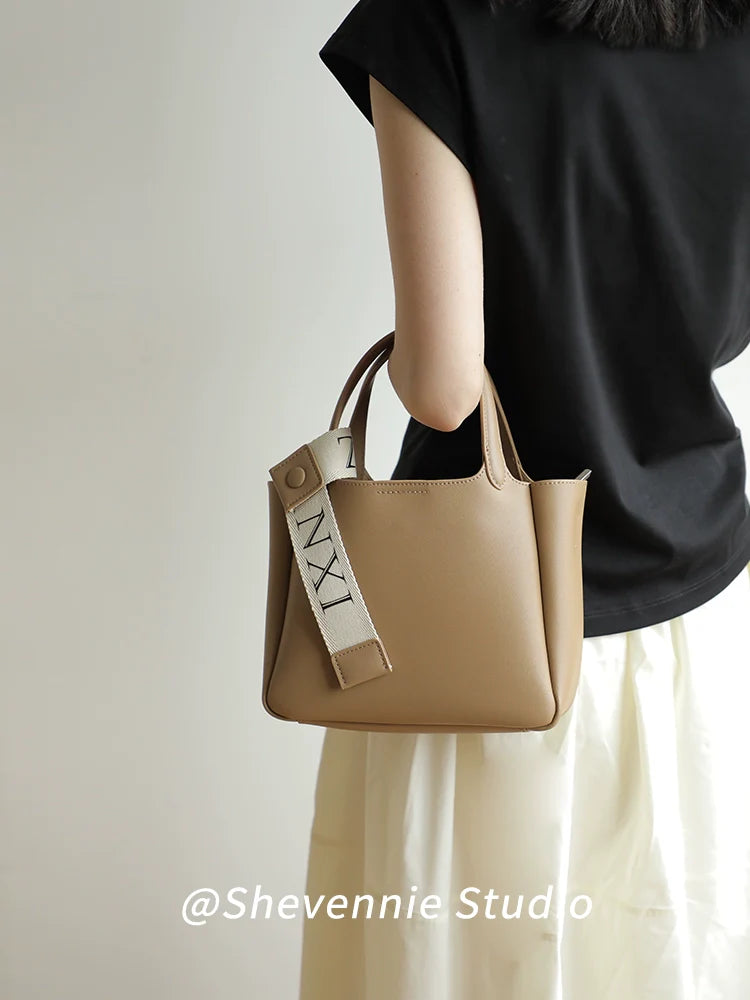 Khaki Leather Bucket Bag