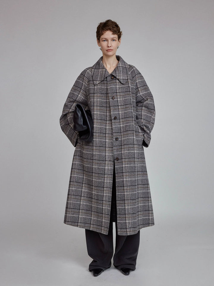 Mocha Plaid Wool Coat