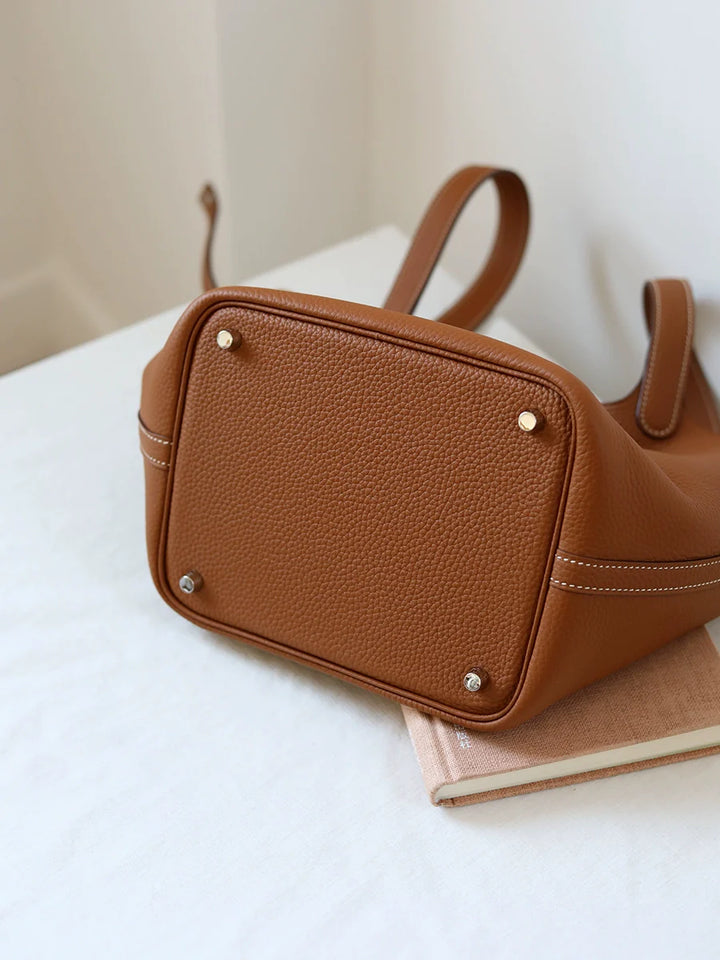 Golden Brown Leather Bucket Bag