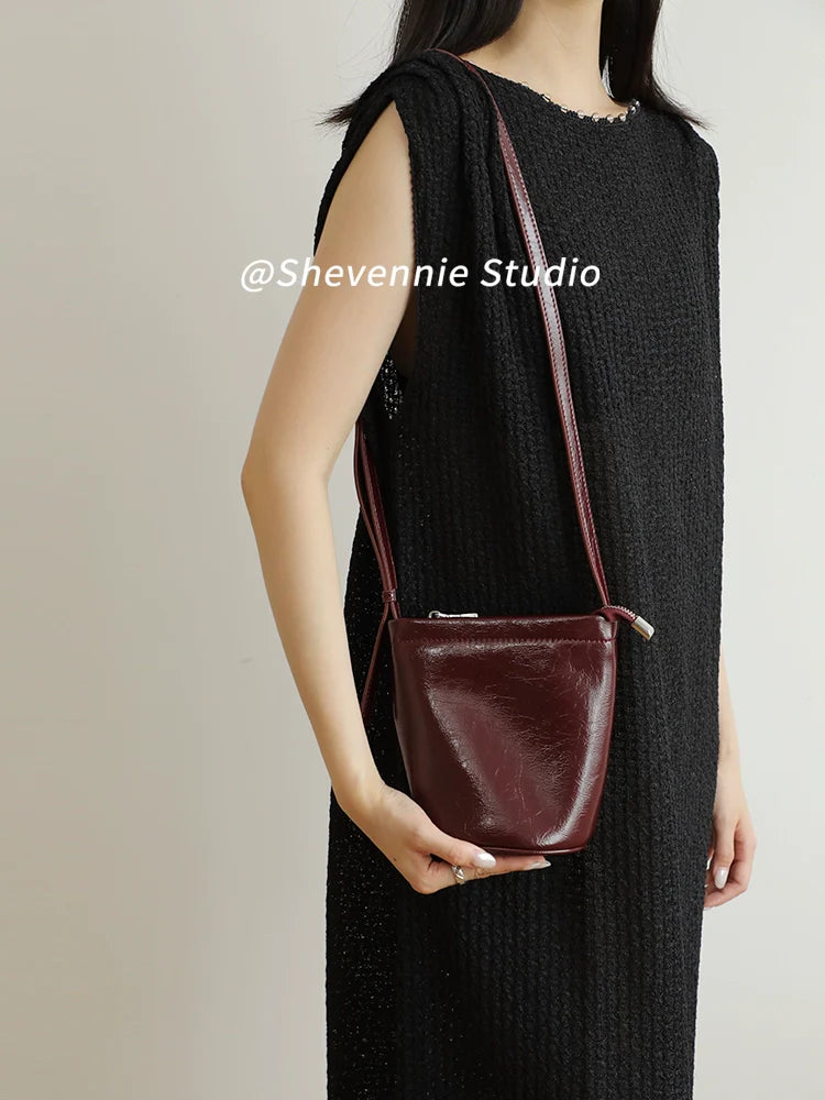 Sleek Leather Bucket Bag